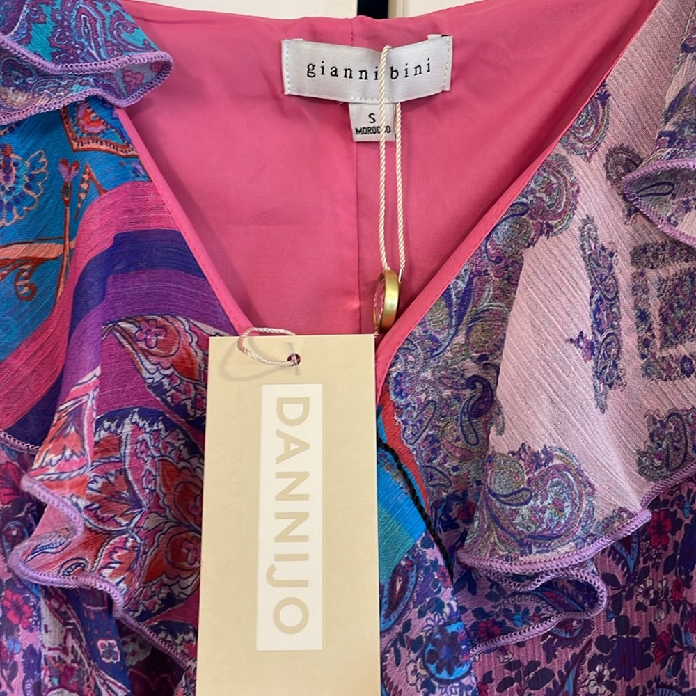 Gianni Bini x DANNIJO Wrap Dress Isabella Printed V-Neck Ruffle Chiffon S - Picture 8 of 15
